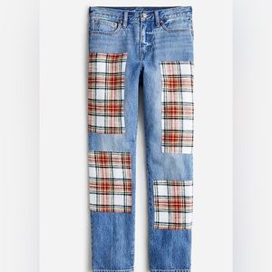 High rise 90’s classic straight jean with snowy Stewart tartan patches